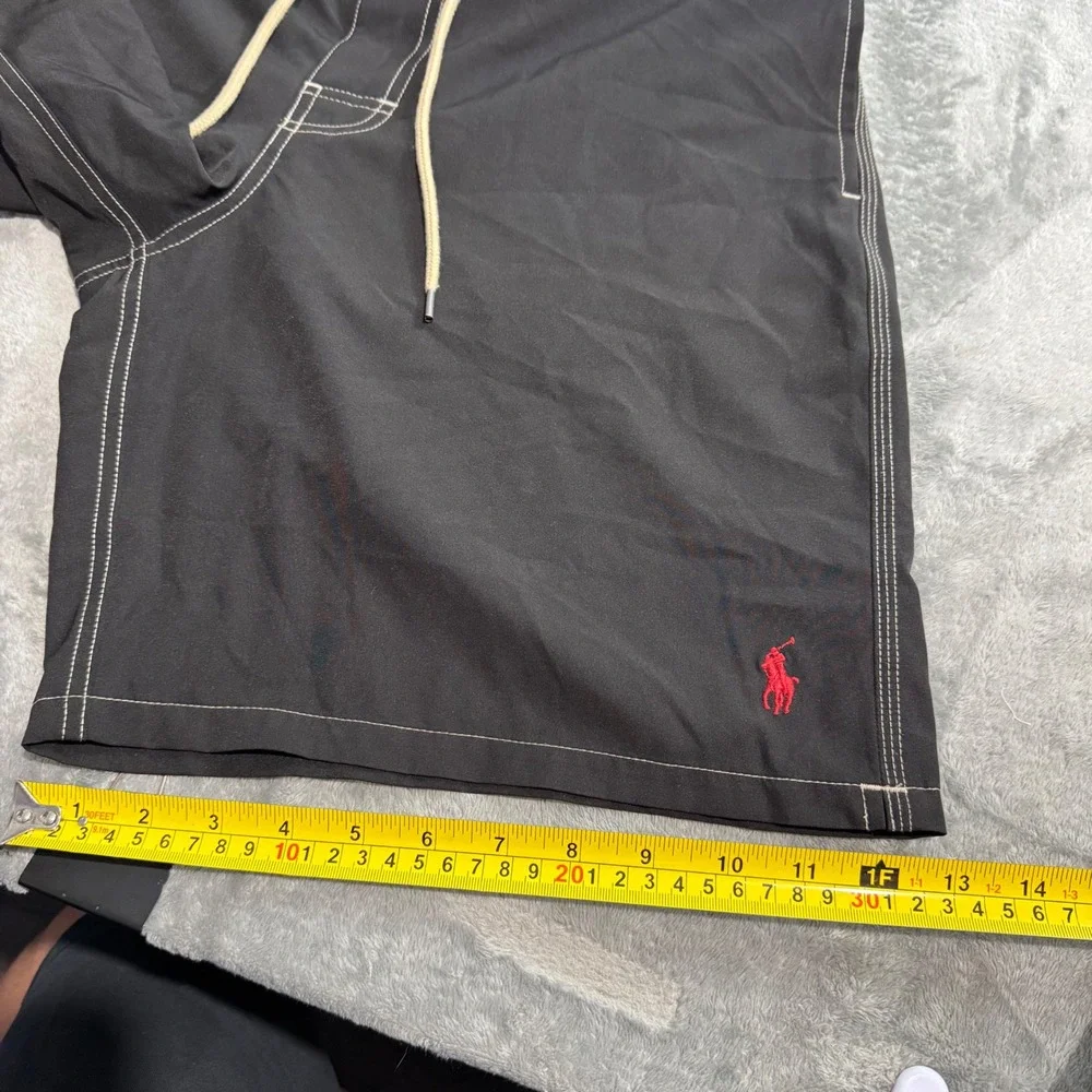 Polo Ralph Lauren Mens Black Board Shorts Swim Trunks Cargo Pocket Red Pony L